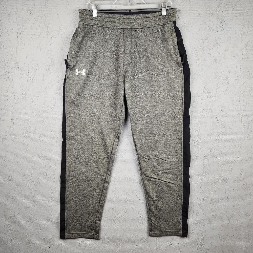 Under Armour ColdGear Sweatpants Mens Large Gray Fleece Joggers Zip Pocket Logo